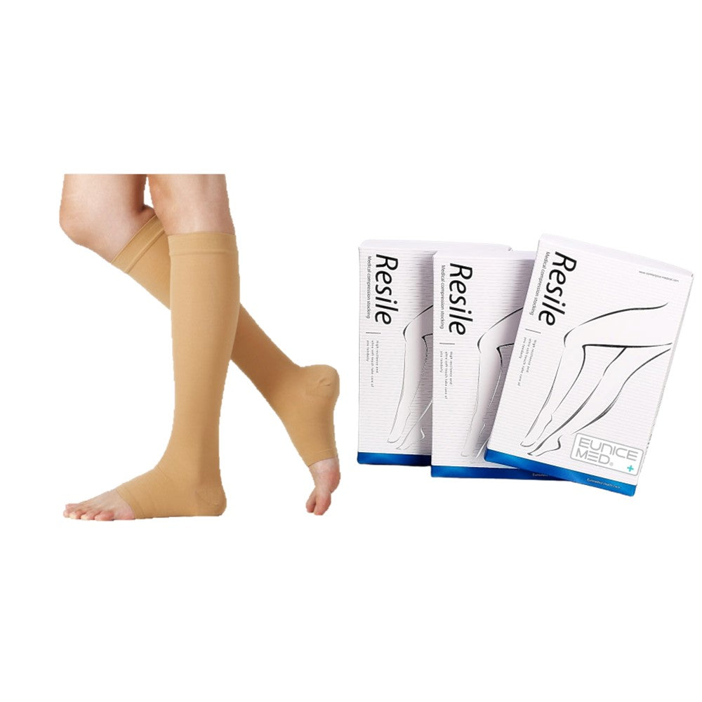 【EuniceMed】醫用輔助襪/漸進式壓力襪(膚色露趾小腿襪 CPS-3004-BG)(靜脈曲張 彈性襪 久站 舒緩減壓 漸進壓力)